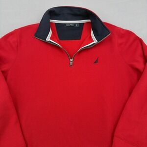 Nautica Quarter Zip Pullover Mens L Red Sweater Fleece Casual Golf